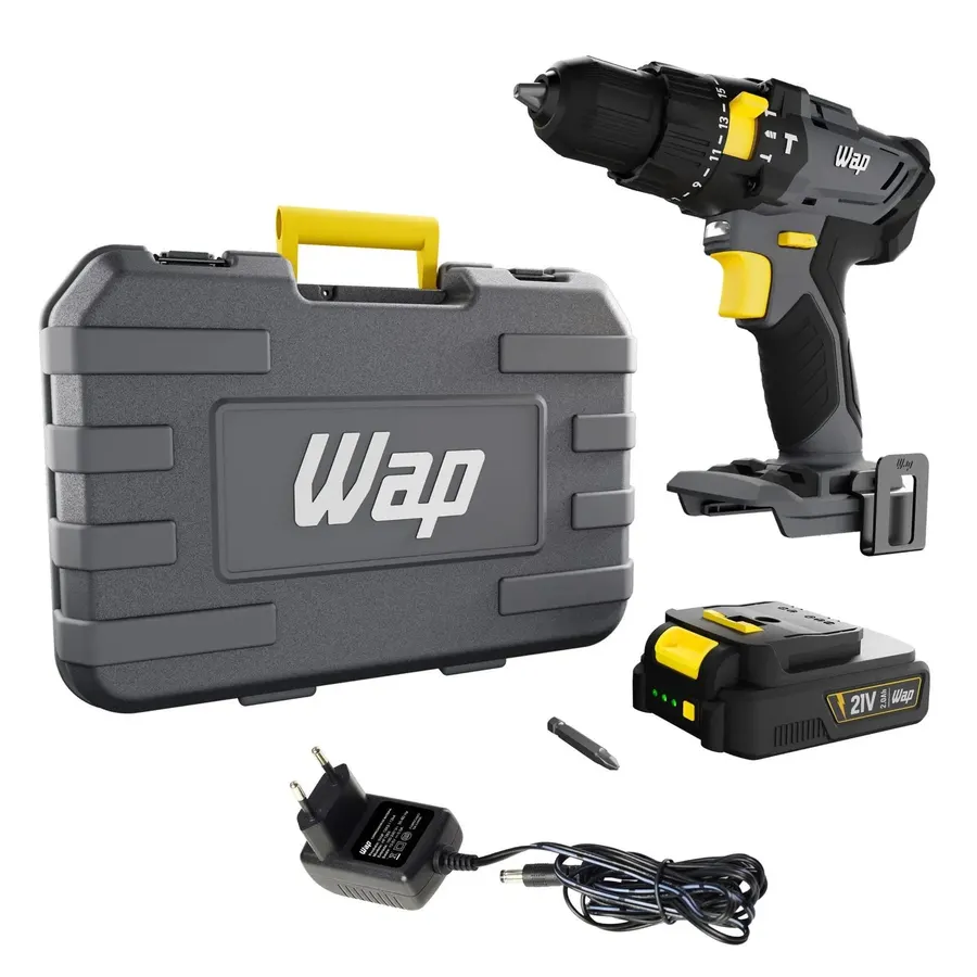 Furadeira e Parafusadeira de Impacto Wap K21 a Bateria 21V 3/8" com Maleta, Carregador e Bateria