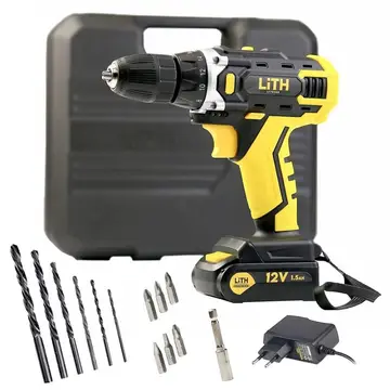 Parafusadeira Furadeira 3/8" a Bateria 12V com Maleta e Acessórios Lith