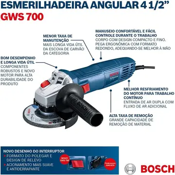 Esmerilhadeira Angular Bosch GWS 700 4.1/2" 710W 12.000 rpm 4