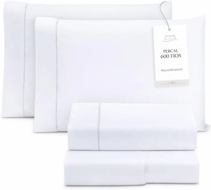Jogo de Lençol Queen Percal 600 Fios 4 Peças Branco