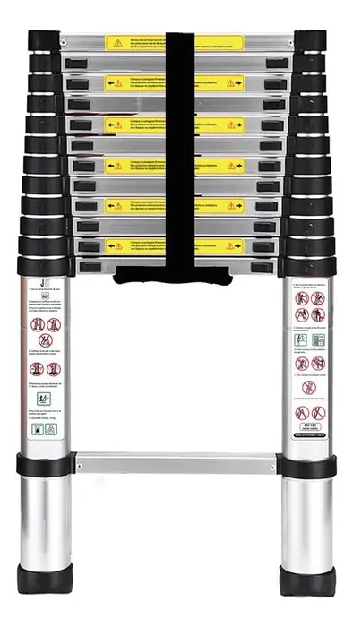 Escada Telescópica JST ETI380 Inox 13 Degraus 3,8m Dobrável Antiderrapante