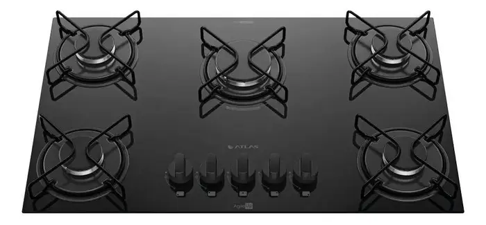 Cooktop Atlas Agile Up 5 Bocas a Gás com Mesa de Vidro Temperado