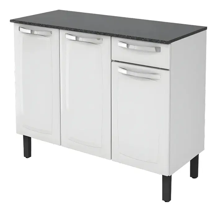 Balcão de Cozinha Itatiaia Aço 3 Portas 1 Gaveta Tampo 105 cm Rose Branco Neve