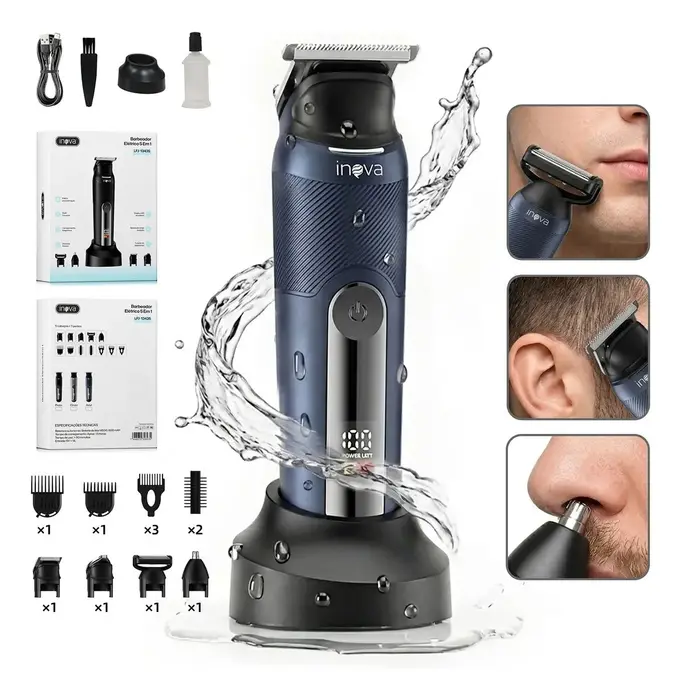 Barbeador Elétrico Inova Multigroom 5 em 1 com 8 Pentes e Bateria Recarregável