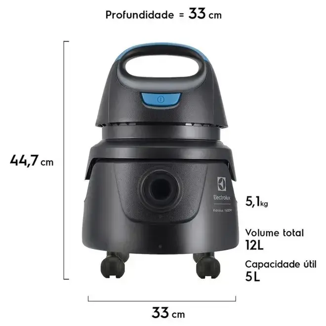 Aspirador de Pó e Água Electrolux AWD01 1400W 5L com Acessórios e Rodas 360°