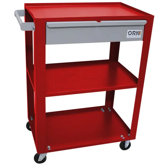 Carrinho de Ferramentas Aberto com 01 Gaveta 03 Prateleiras Vermelho ORK-CAR-071